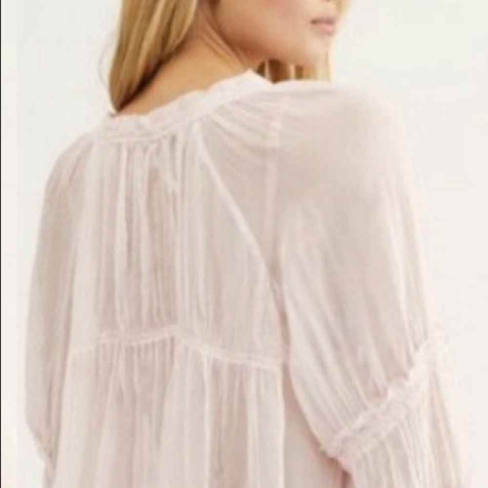 NWOT Free People size XS All For You sheer tie up blouse light pink - Picture 2 of 7